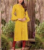 Yellow Rayon Hand Woven Long Kurtis