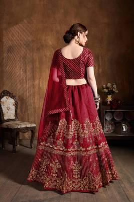 red embroidered silk lehenga 2