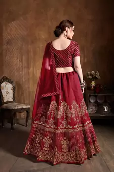 red embroidered silk lehenga