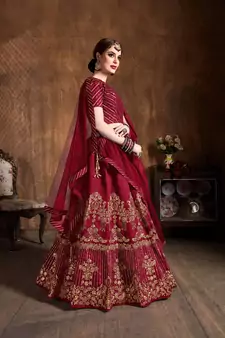 red embroidered silk lehenga