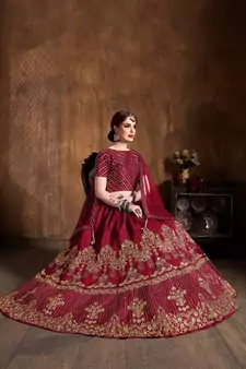 red embroidered silk lehenga