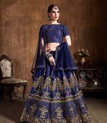 Exotic Navy-Blue Zari Embroidered Art Silk Designer Lehenga For Wedding