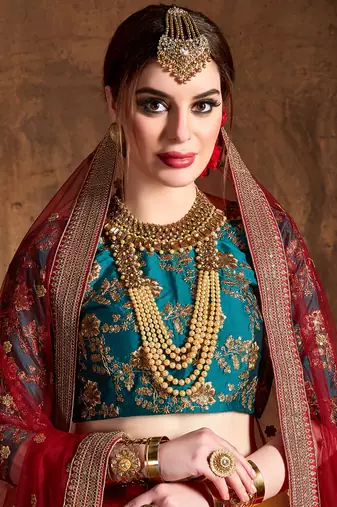 yellow and green embroidered art silk wedding lehenga set choli with dupatta for women