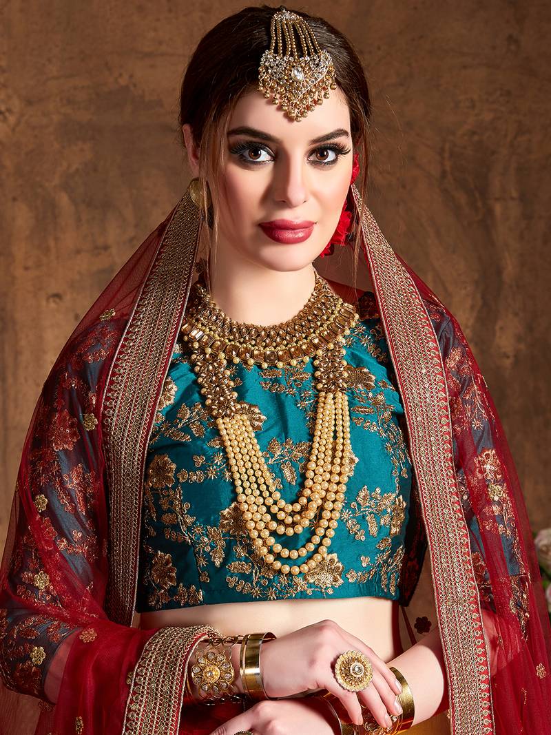 Yellow And Green Embroidered Art Silk Wedding Designer Lehenga Choli For Women