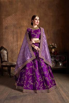 Unique Purple Embroidered Art Silk Wedding Designer Lehenga Choli With Dupatta 1