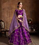 Unique Purple Embroidered Art Silk Wedding Designer Lehenga Choli With Dupatta