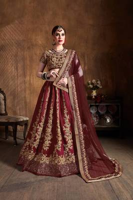 adorning maroon embroidered art silk wedding lehenga set choli with dupatta with dupatta 1