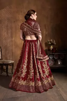 adorning maroon embroidered art silk wedding lehenga set choli with dupatta with dupatta