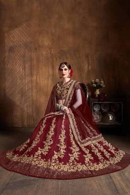 adorning maroon embroidered art silk wedding lehenga set choli with dupatta with dupatta 5