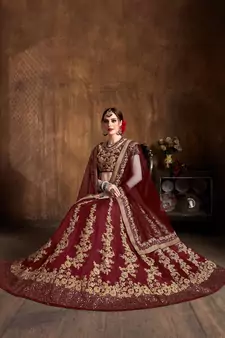 adorning maroon embroidered art silk wedding lehenga set choli with dupatta with dupatta