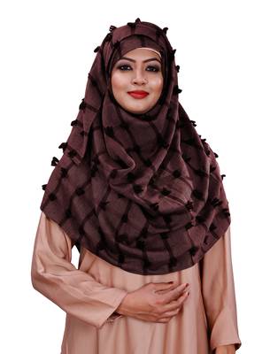 Maroon Color Casual Wear Pom Pom Viscose Cotton Arabian Scarf Hijab For Women 1