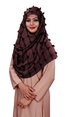 Maroon Color Casual Wear Pom Pom Viscose Cotton Arabian Scarf Hijab For Women 2