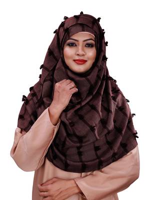 Maroon Color Casual Wear Pom Pom Viscose Cotton Arabian Scarf Hijab For Women 3