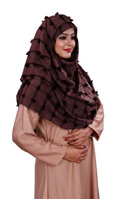 Maroon Color Casual Wear Pom Pom Viscose Cotton Arabian Scarf Hijab For Women 4