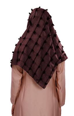 Maroon Color Casual Wear Pom Pom Viscose Cotton Arabian Scarf Hijab For Women 5