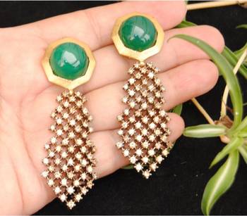 Green Onyx Champagne Diamond Dangler Earrings 2