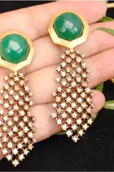 Green Onyx Champagne Diamond Dangler Earrings