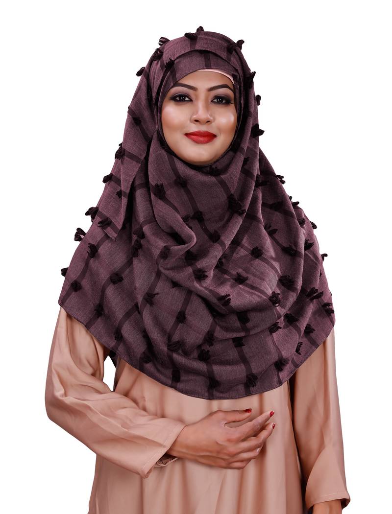 Salmon Color Pom Pom Viscose Cotton Arabian Scarf Hijab For Women