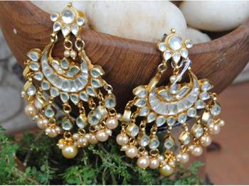 Polki Diamond Pearl Chand Bali Earrings 2