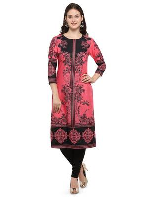 Peach Printed Crepe kurti 1