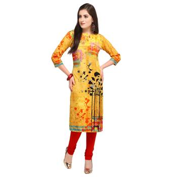 Yellow Printed Crepe Kurti 1