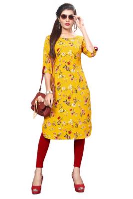 Yellow Printed Crepe Kurti 1
