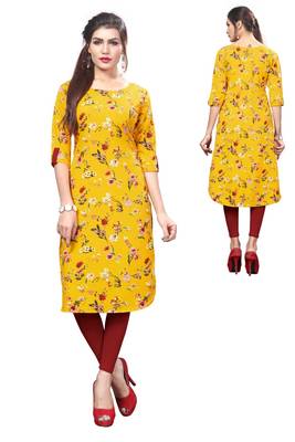 Yellow Printed Crepe Kurti 3