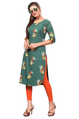 Green Printed Crepe Kurti 1
