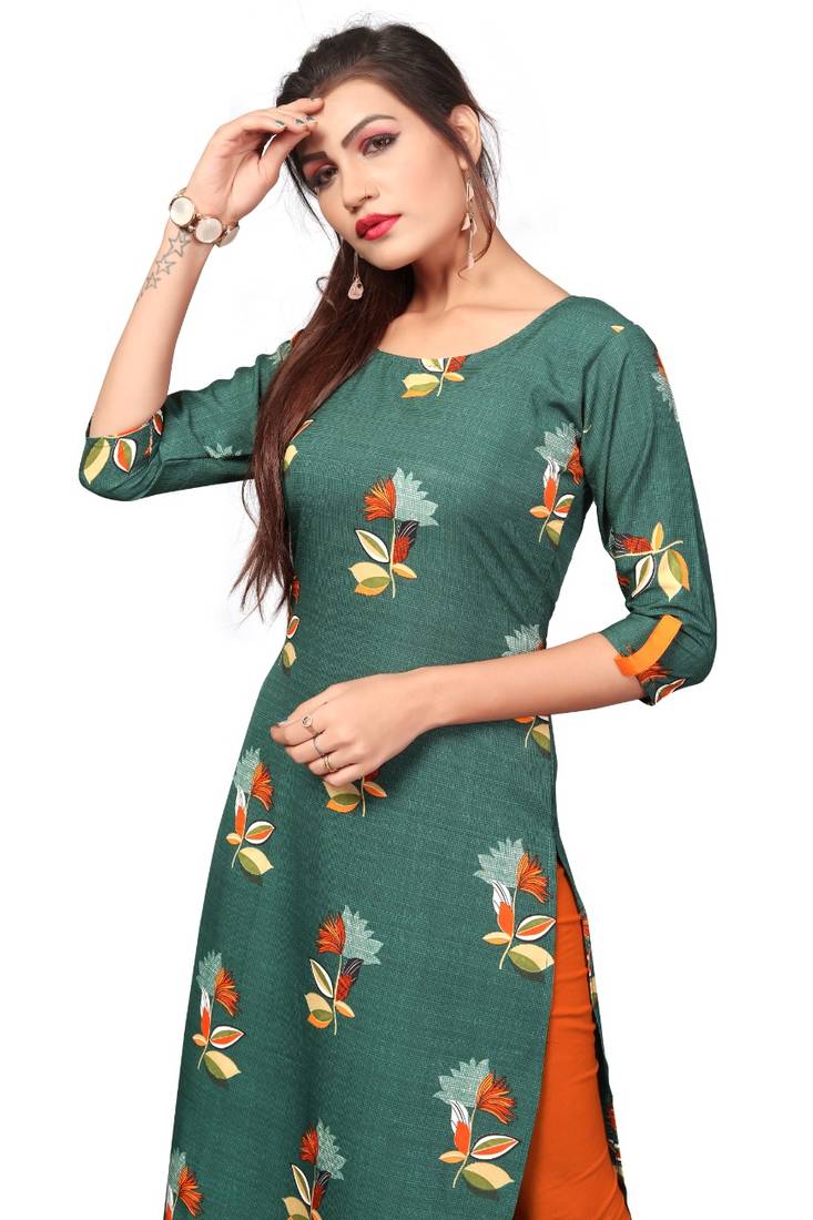 Green Printed Crepe Kurti