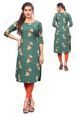 Green Printed Crepe Kurti 3