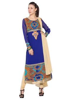 Blue Embroidered Georgette Salwar