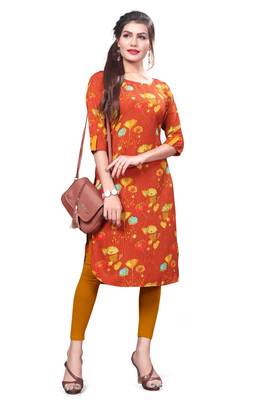 Orange Printed Crepe Kurti 3