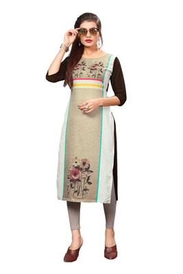 Grey Printed Crepe Kurti 1