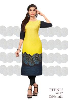 Yellow Printed Crepe kurti 1