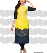 Yellow Printed Crepe kurti