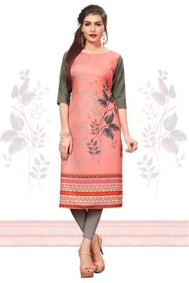 Peach Printed Crepe kurti 1