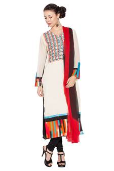 White Embroidered Georgette Salwar