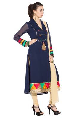 Blue Embroidered Georgette Salwar 3