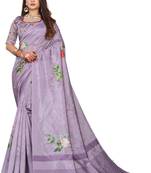 Purple printed art silk saree with blouse