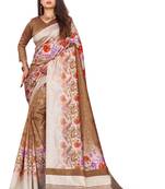 Beige printed art silk saree with blouse