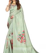 Light green printed art silk saree with blouse