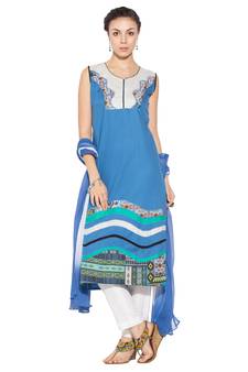 Blue Embroidered Cotton Salwar
