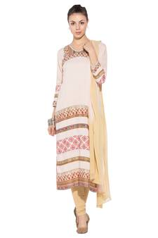 Beige Embroidered Cotton Salwar