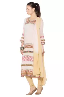 Beige Embroidered Cotton Salwar