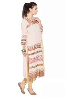 Beige Embroidered Cotton Salwar