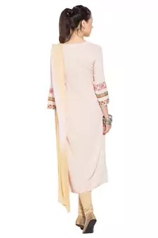 Beige Embroidered Cotton Salwar