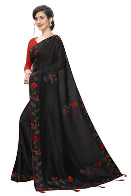 Black embroidered art silk saree with blouse 2
