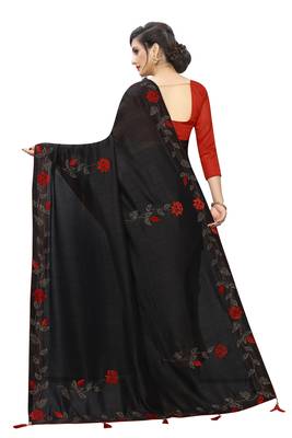 Black embroidered art silk saree with blouse 3