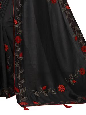 Black embroidered art silk saree with blouse 4