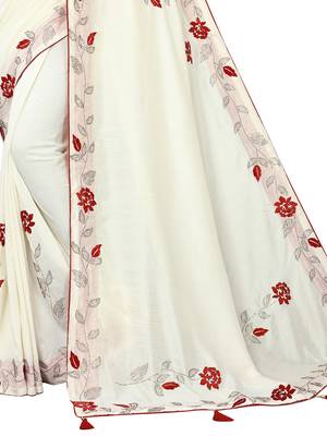 Off white embroidered art silk saree with blouse 4
